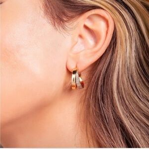 18k Gold Plated Double Cuff CZ Hoop Earrings